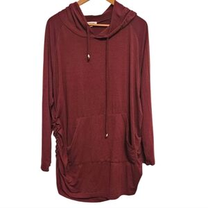 Ginkana Burgundy Ruched Side Hoodie Tunic Top Plus Size XXL‎